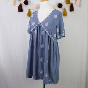 Big Water Blue Sky Blue V-Neck Short Sleeve Baby Doll Mini Shirt Dress Small